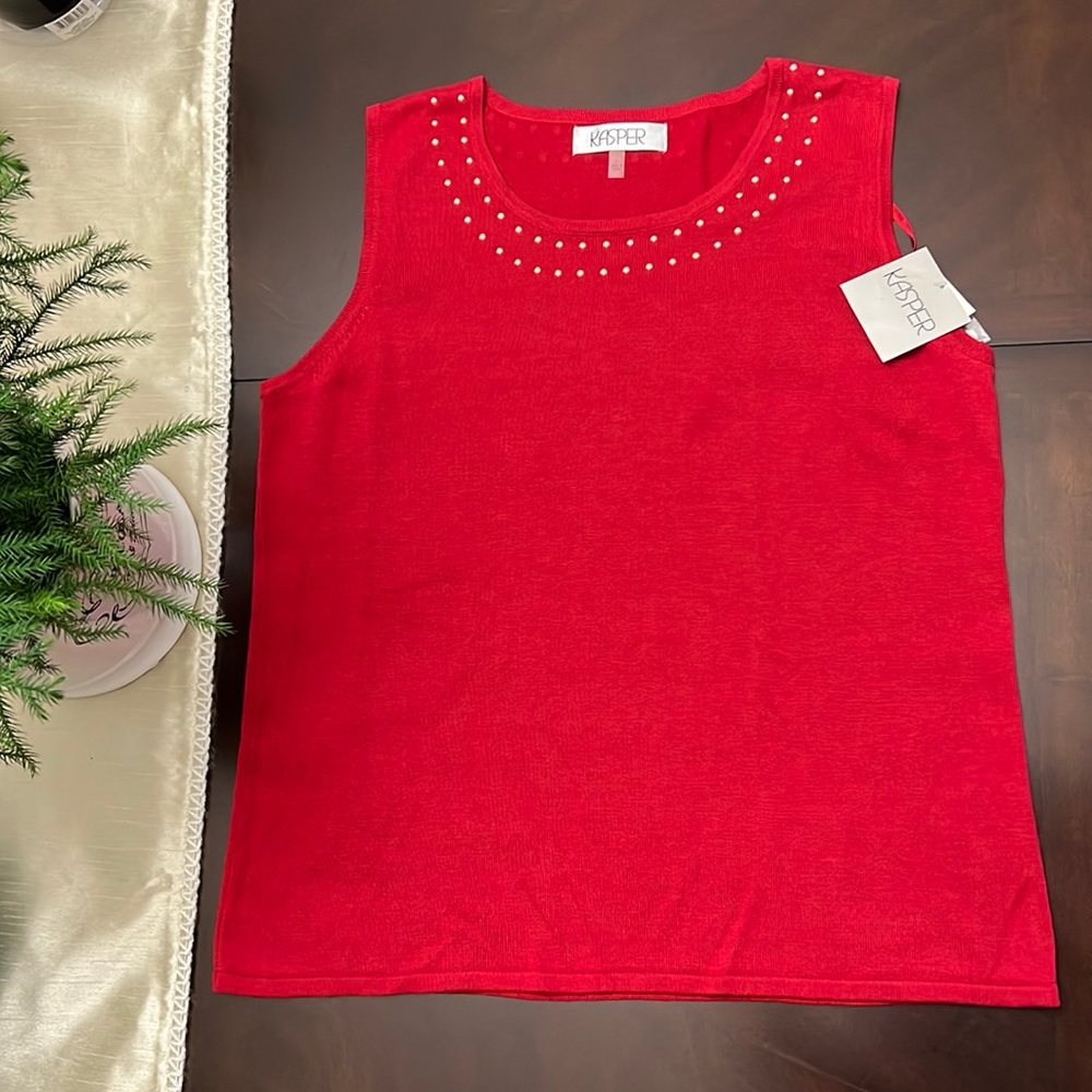 Kasper Sleeveless Top Size Large Color Fire Red